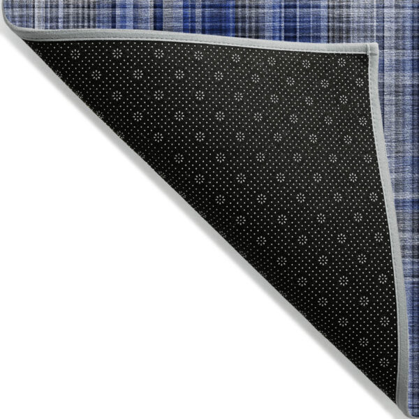 10' X 14' Navy Blue Plaid Washable Non Skid Indoor Outdoor Area Rug