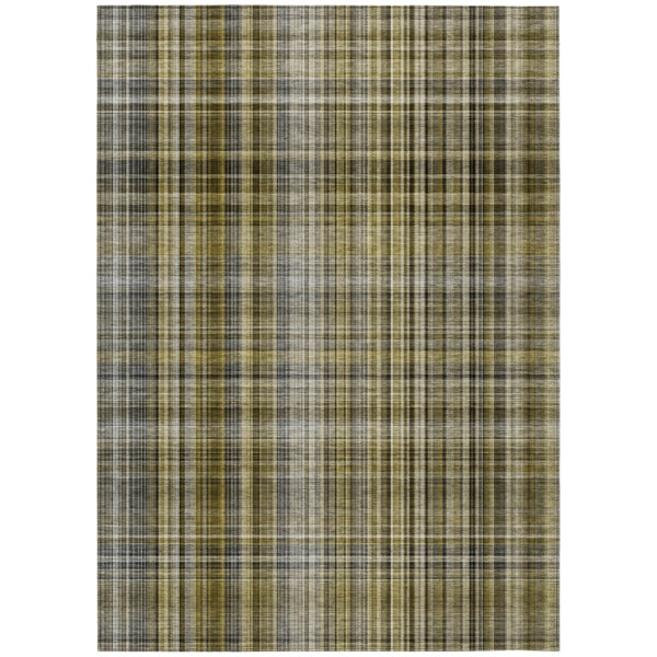 10' X 14' Green Beige and Gray Plaid Washable Non Skid Indoor Outdoor Area Rug