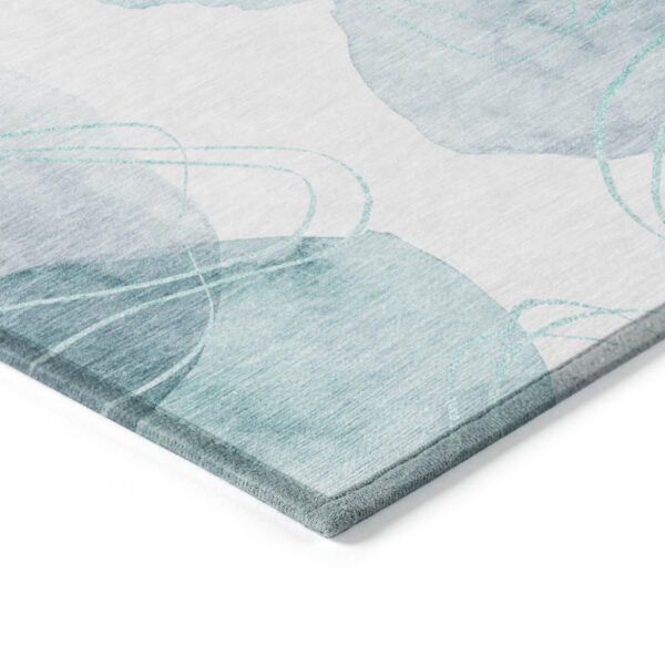 8' Round Teal and Ivory Round Abstract Washable Non Skid Indoor Outdoor Area Rug