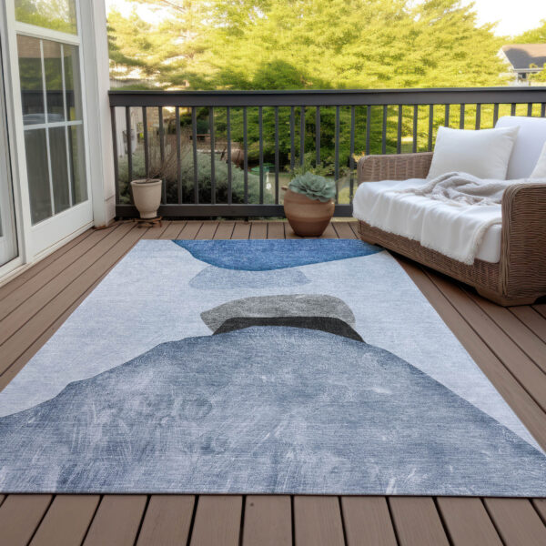 8' X 10' Blue Gray and Black Abstract Washable Non Skid Indoor Outdoor Area Rug