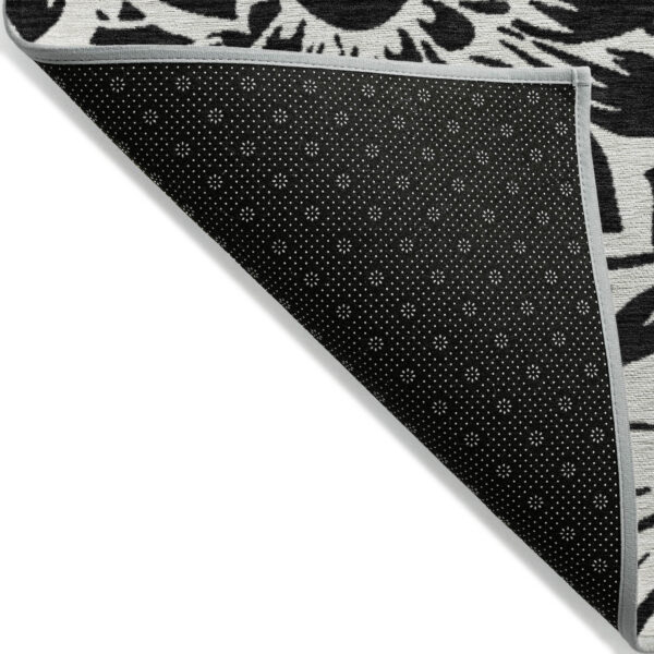 8' Round Black and Ivory Round Floral Washable Non Skid Indoor Outdoor Area Rug