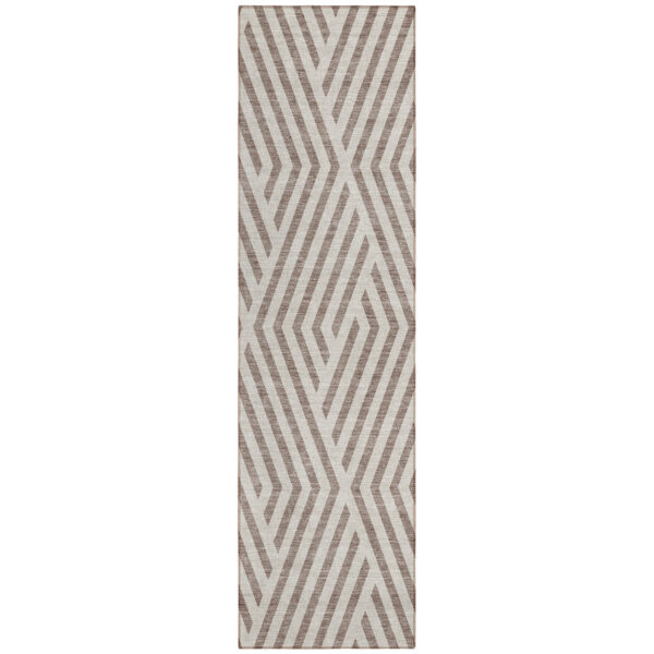 8' Runner Taupe and Ivory Geometric Washable Non Skid Indoor Outdoor Runner Rug