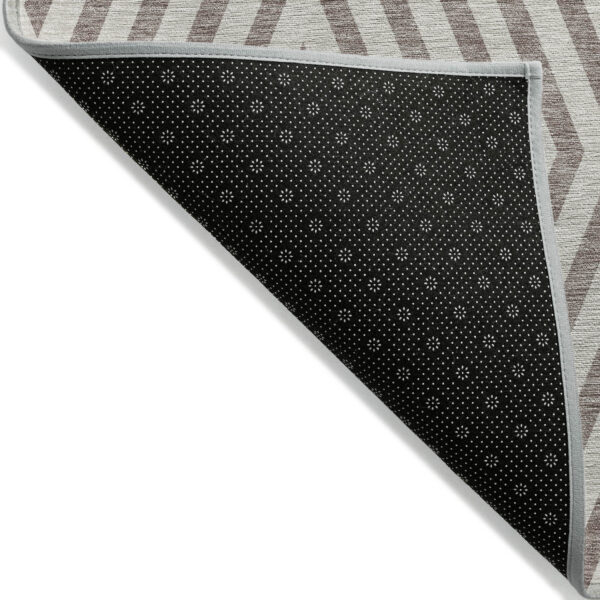 8' Runner Taupe and Ivory Geometric Washable Non Skid Indoor Outdoor Runner Rug