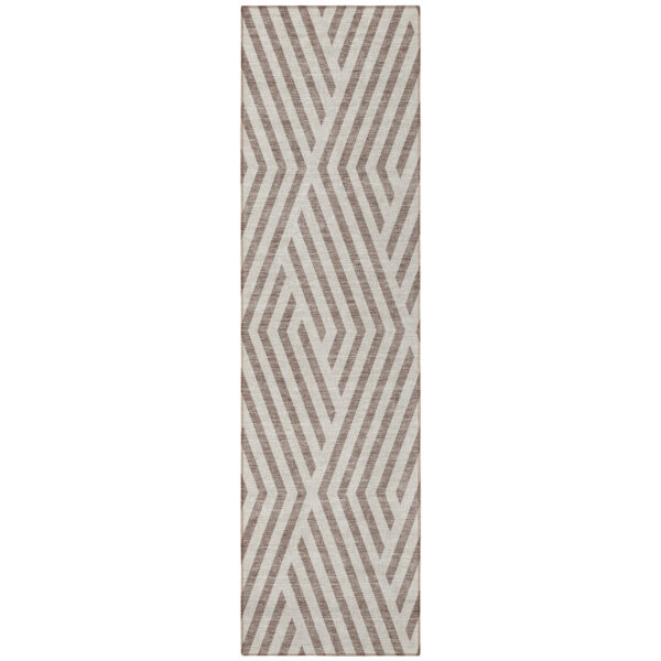 8' Runner Taupe and Ivory Geometric Washable Non Skid Indoor Outdoor Runner Rug