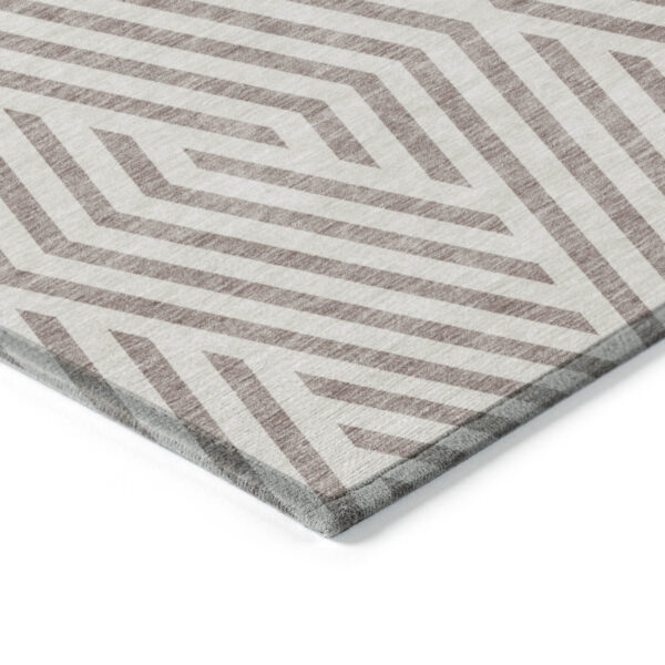 8' Runner Taupe and Ivory Geometric Washable Non Skid Indoor Outdoor Runner Rug