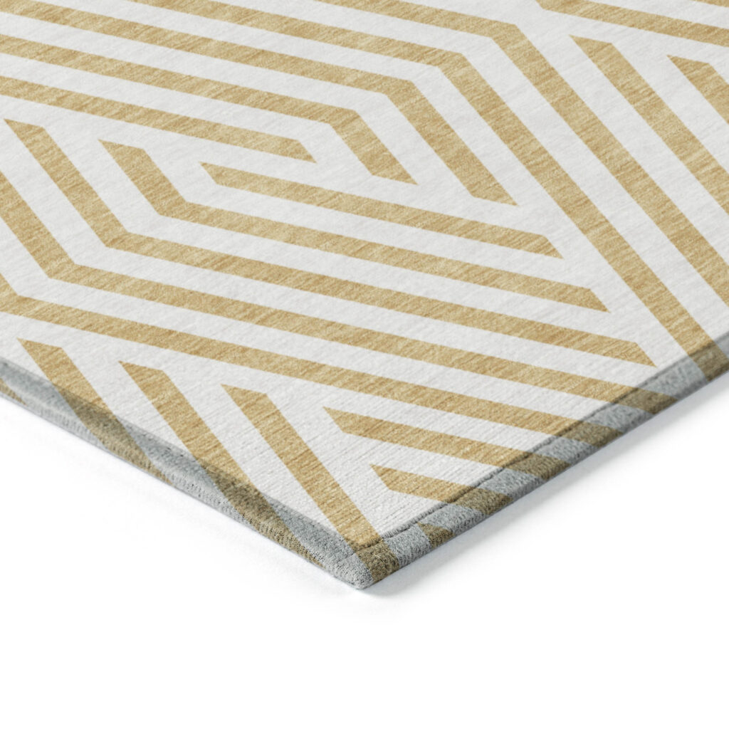 10' X 14' Gold and White Geometric Washable Non Skid Indoor Outdoor Area Rug