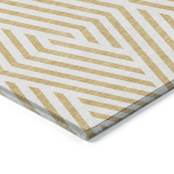 10' X 14' Gold and White Geometric Washable Non Skid Indoor Outdoor Area Rug