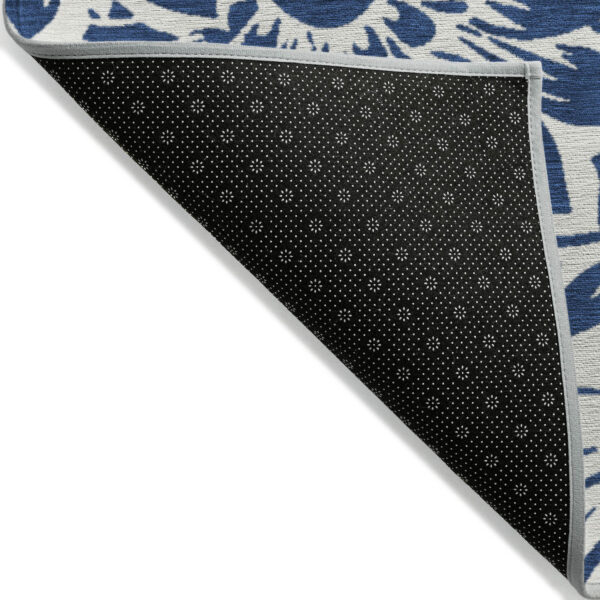 5' X 8' Navy and Ivory Floral Washable Non Skid Indoor Outdoor Area Rug