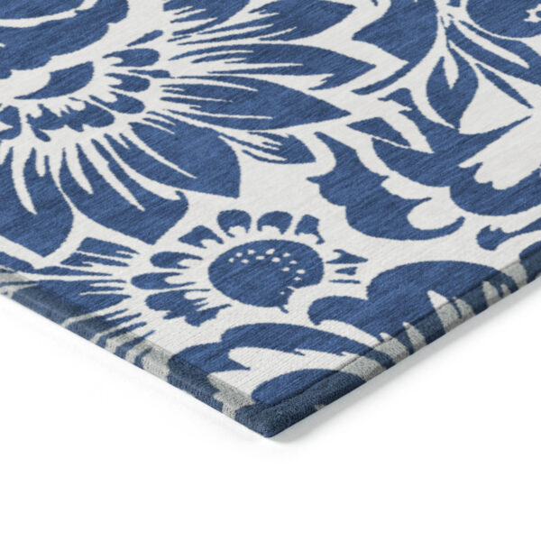 5' X 8' Navy and Ivory Floral Washable Non Skid Indoor Outdoor Area Rug