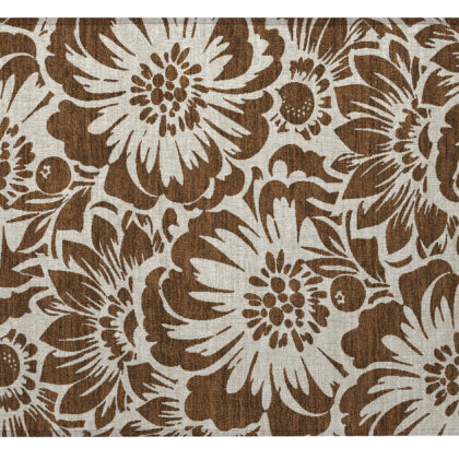 2' X 3' Brown and Ivory Floral Washable Non Skid Indoor Outdoor Area Rug