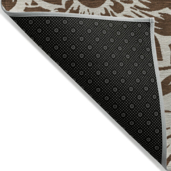 2' X 3' Brown and Ivory Floral Washable Non Skid Indoor Outdoor Area Rug