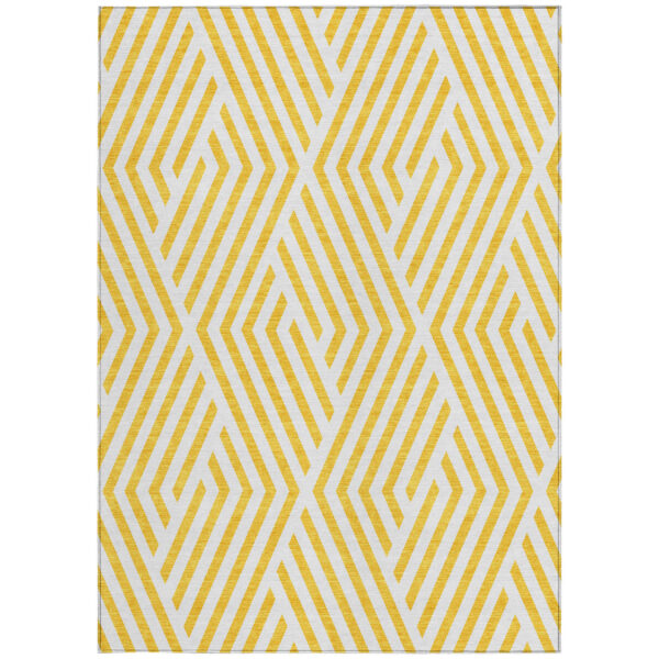 8' X 10' Gold and White Geometric Washable Non Skid Indoor Outdoor Area Rug