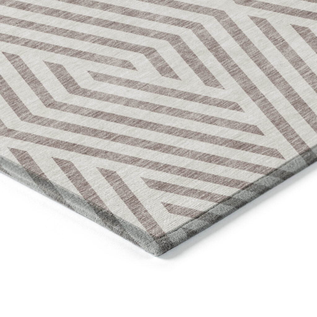 8' X 10' Taupe and Ivory Geometric Washable Non Skid Indoor Outdoor Area Rug