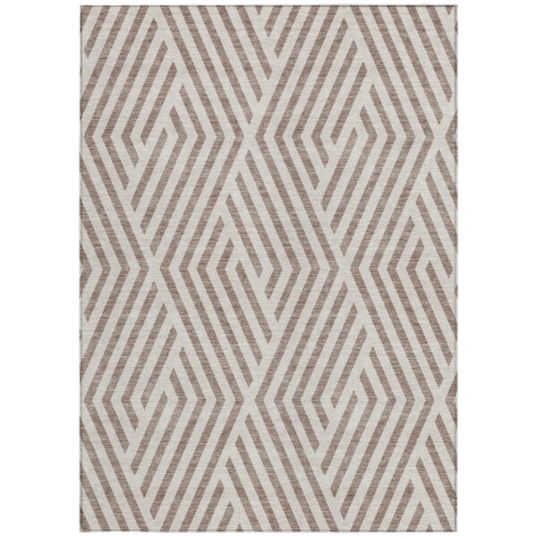 8' X 10' Taupe and Ivory Geometric Washable Non Skid Indoor Outdoor Area Rug