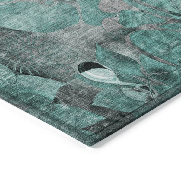 8' X 8' Teal Black and Gray Round Abstract Washable Indoor Outdoor Area Rug