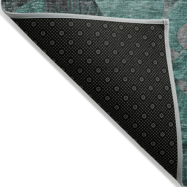 8' X 8' Teal Black and Gray Round Abstract Washable Indoor Outdoor Area Rug