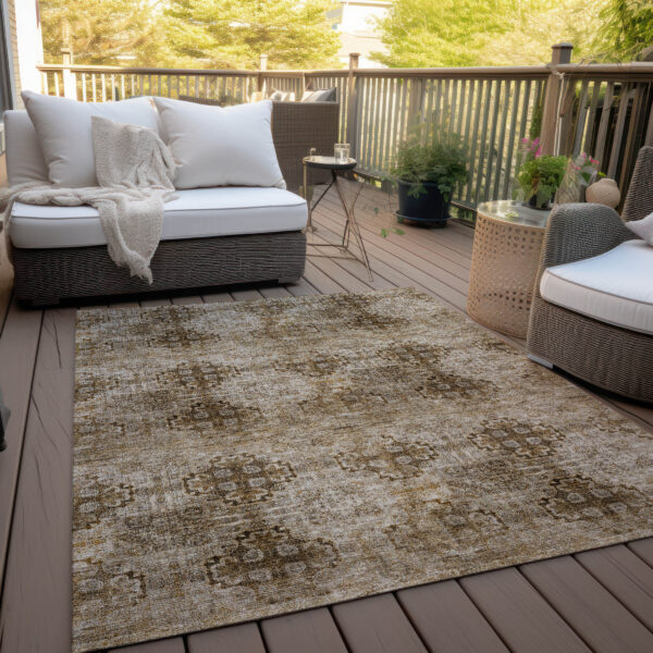 8' X 10' Taupe Floral Medallion Washable Non Skid Indoor Outdoor Area Rug