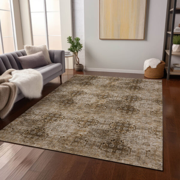 8' X 10' Taupe Floral Medallion Washable Non Skid Indoor Outdoor Area Rug