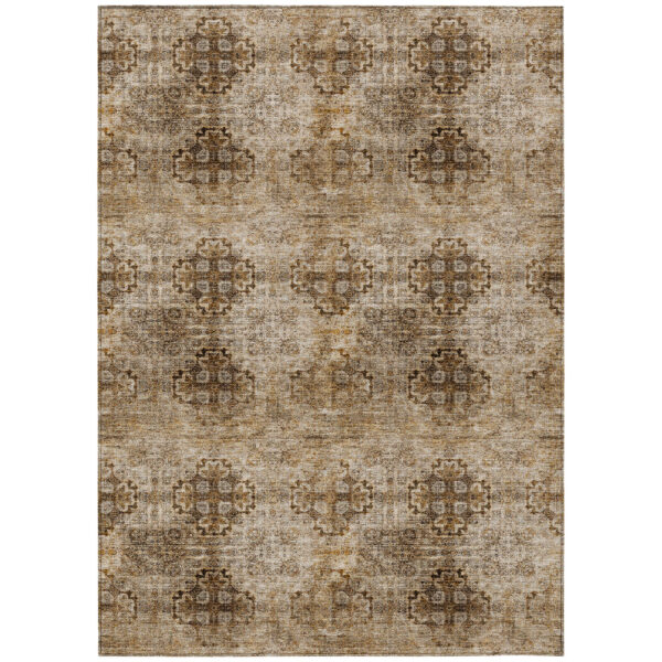 8' X 10' Taupe Floral Medallion Washable Non Skid Indoor Outdoor Area Rug