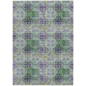 3' X 5' Purple and Green Floral Medallion Washable Non Skid Indoor Outdoor Area Rug