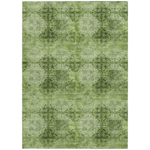 3' X 5' Olive Green Floral Medallion Washable Non Skid Indoor Outdoor Area Rug