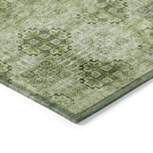 3' X 5' Olive Green Floral Medallion Washable Non Skid Indoor Outdoor Area Rug