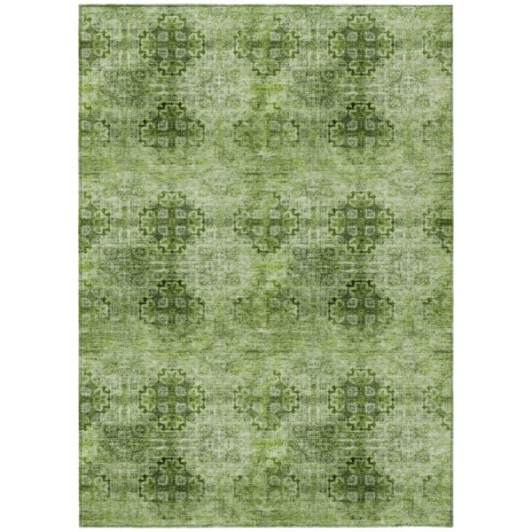 3' X 5' Olive Green Floral Medallion Washable Non Skid Indoor Outdoor Area Rug