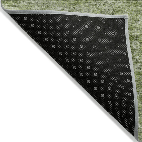 3' X 5' Olive Green Floral Medallion Washable Non Skid Indoor Outdoor Area Rug