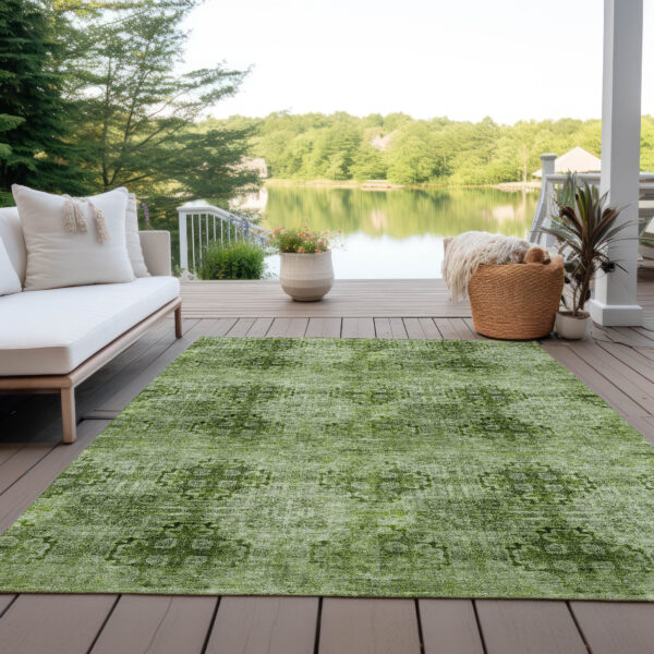 3' X 5' Olive Green Floral Medallion Washable Non Skid Indoor Outdoor Area Rug