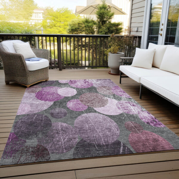 9' X 12' Gray and Purple Abstract Washable Non Skid Indoor Outdoor Area Rug