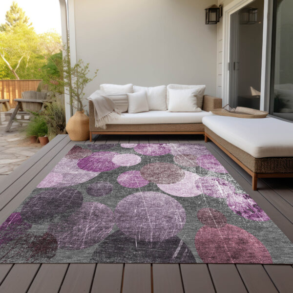 9' X 12' Gray and Purple Abstract Washable Non Skid Indoor Outdoor Area Rug