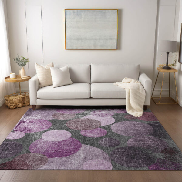 9' X 12' Gray and Purple Abstract Washable Non Skid Indoor Outdoor Area Rug