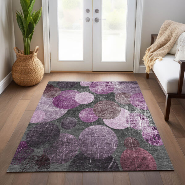9' X 12' Gray and Purple Abstract Washable Non Skid Indoor Outdoor Area Rug