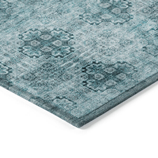 2' X 8' Teal Floral Medallion Washable Non Skid Indoor Outdoor Runner Rug