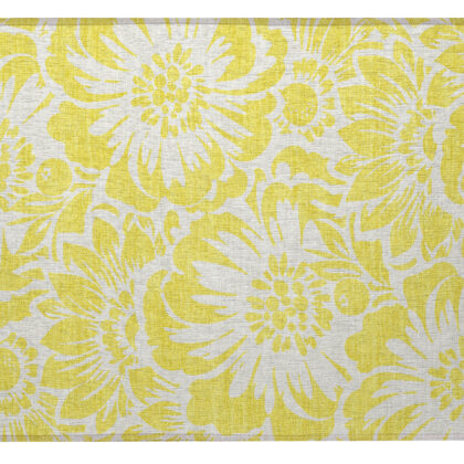 2' X 3' Yellow and Ivory Floral Washable Non Skid Indoor Outdoor Area Rug