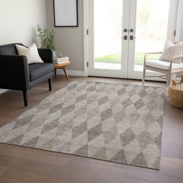 8' X 10' Beige Taupe and Brown Geometric Washable Non Skid Indoor Outdoor Area Rug