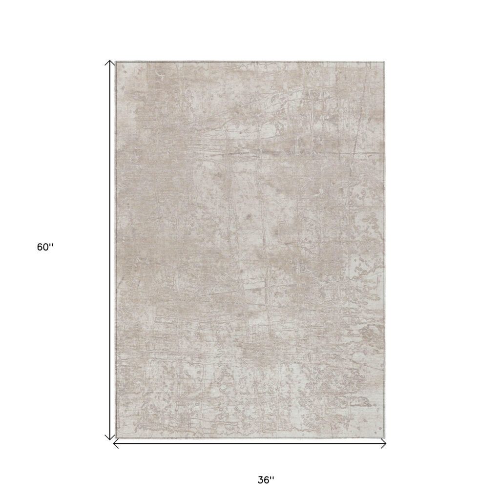 3' X 5' Ivory Abstract Washable Non Skid Indoor Outdoor Area Rug