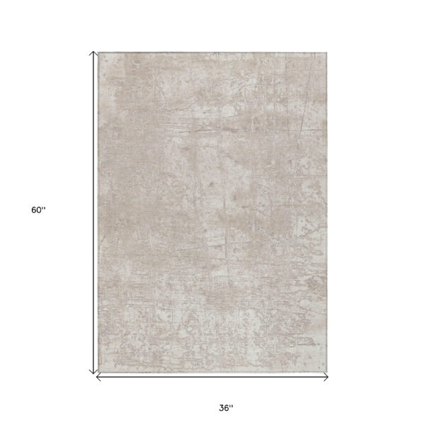 3' X 5' Ivory Abstract Washable Non Skid Indoor Outdoor Area Rug