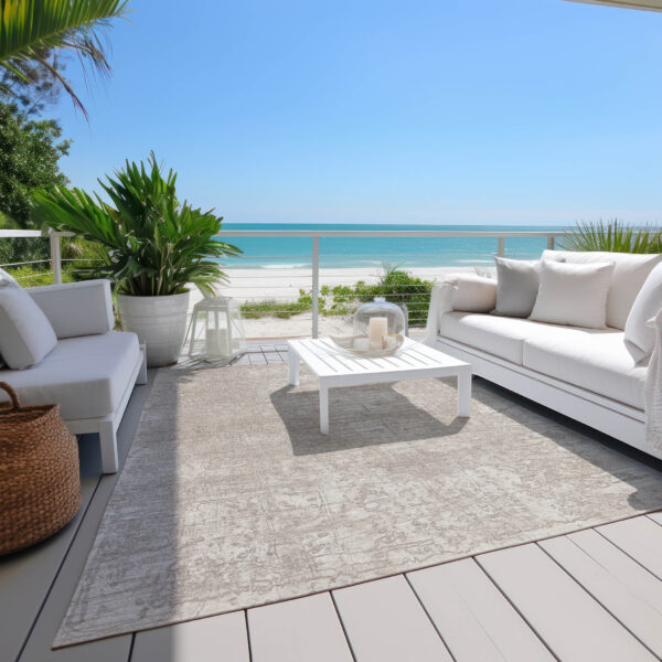 3' X 5' Ivory Abstract Washable Non Skid Indoor Outdoor Area Rug