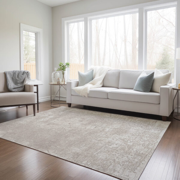 3' X 5' Ivory Abstract Washable Non Skid Indoor Outdoor Area Rug