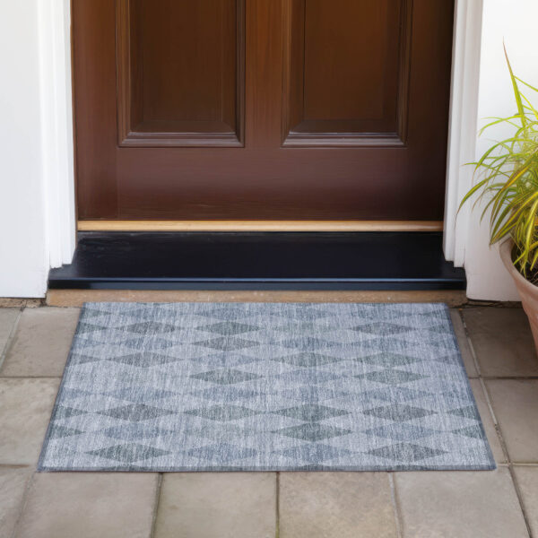 2' X 3' Denim Blue Geometric Washable Non Skid Indoor Outdoor Area Rug