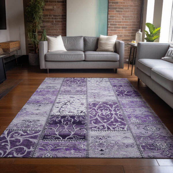 3' X 5' Purple Patchwork Washable Non Skid Indoor Outdoor Area Rug