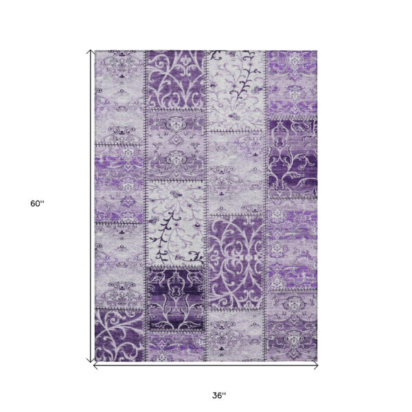 3' X 5' Purple Patchwork Washable Non Skid Indoor Outdoor Area Rug