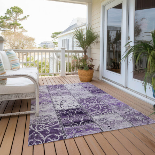 3' X 5' Purple Patchwork Washable Non Skid Indoor Outdoor Area Rug
