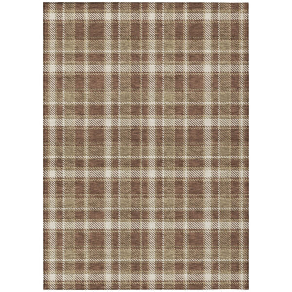 5' X 8' Chocolate and Ivory Plaid Washable Non Skid Indoor Outdoor Area Rug
