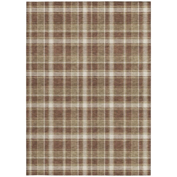 5' X 8' Chocolate and Ivory Plaid Washable Non Skid Indoor Outdoor Area Rug