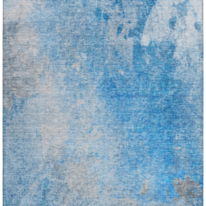 9' X 12' Blue and Gray Abstract Washable Non Skid Indoor Outdoor Area Rug