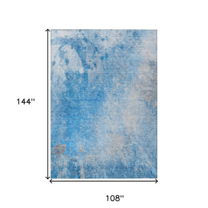 9' X 12' Blue and Gray Abstract Washable Non Skid Indoor Outdoor Area Rug