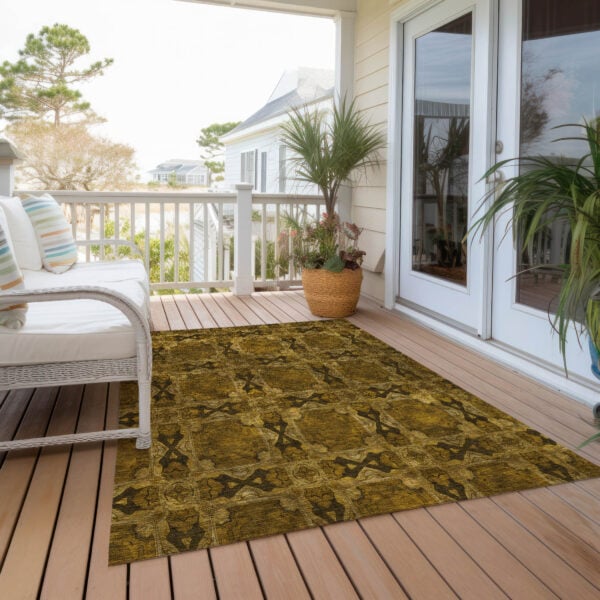 10' X 14' Chocolate Floral Medallion Washable Non Skid Indoor Outdoor Area Rug