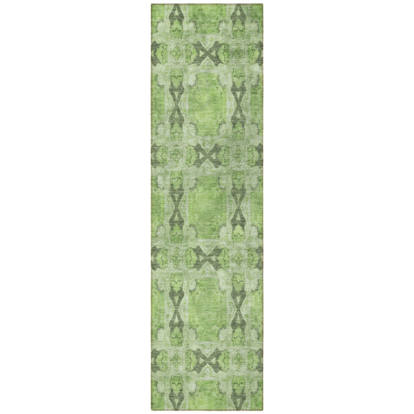 8' Runner Green Floral Medallion Washable Non Skid Indoor Outdoor Runner Rug